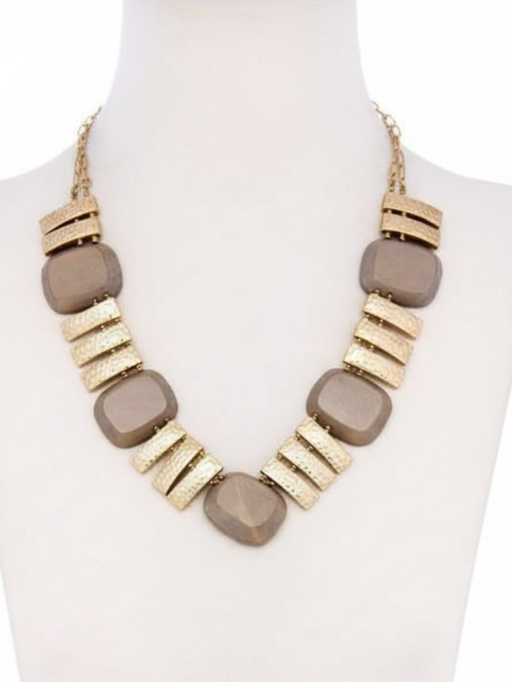 Womens Bohemian Beaded Handcraft Tan Chunky Necklace